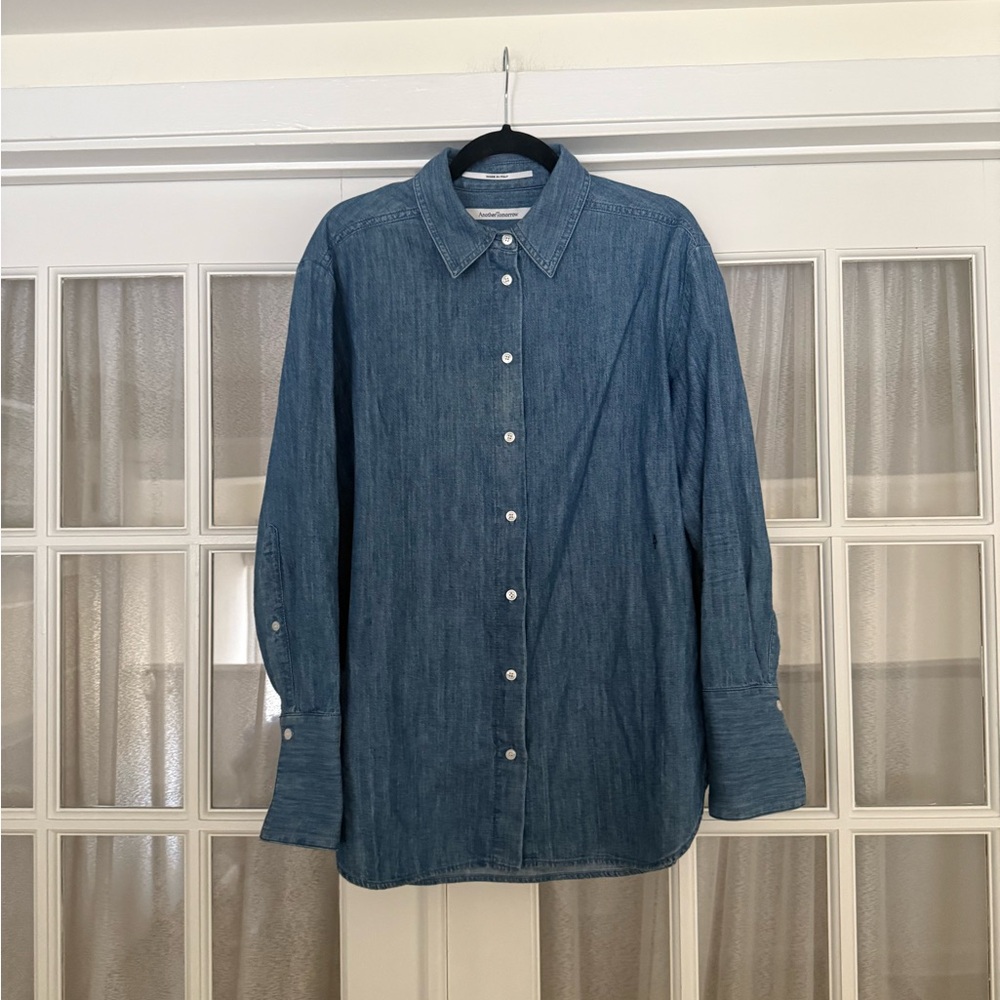 Another Tomorrow 100% Cotton Blue Denim Button-Up Shirt